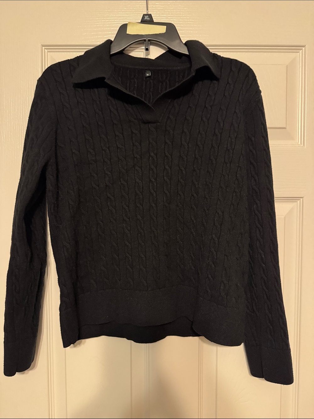 Black Cable-Knit Collared Women's Sweater